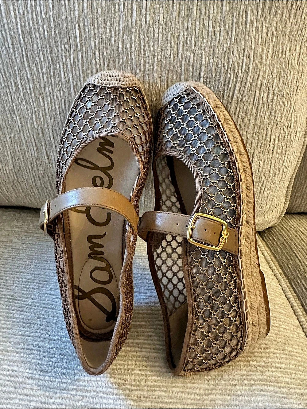Sam Edelman Mackie Gold Mesh Mary Jane Espadrille Flats
